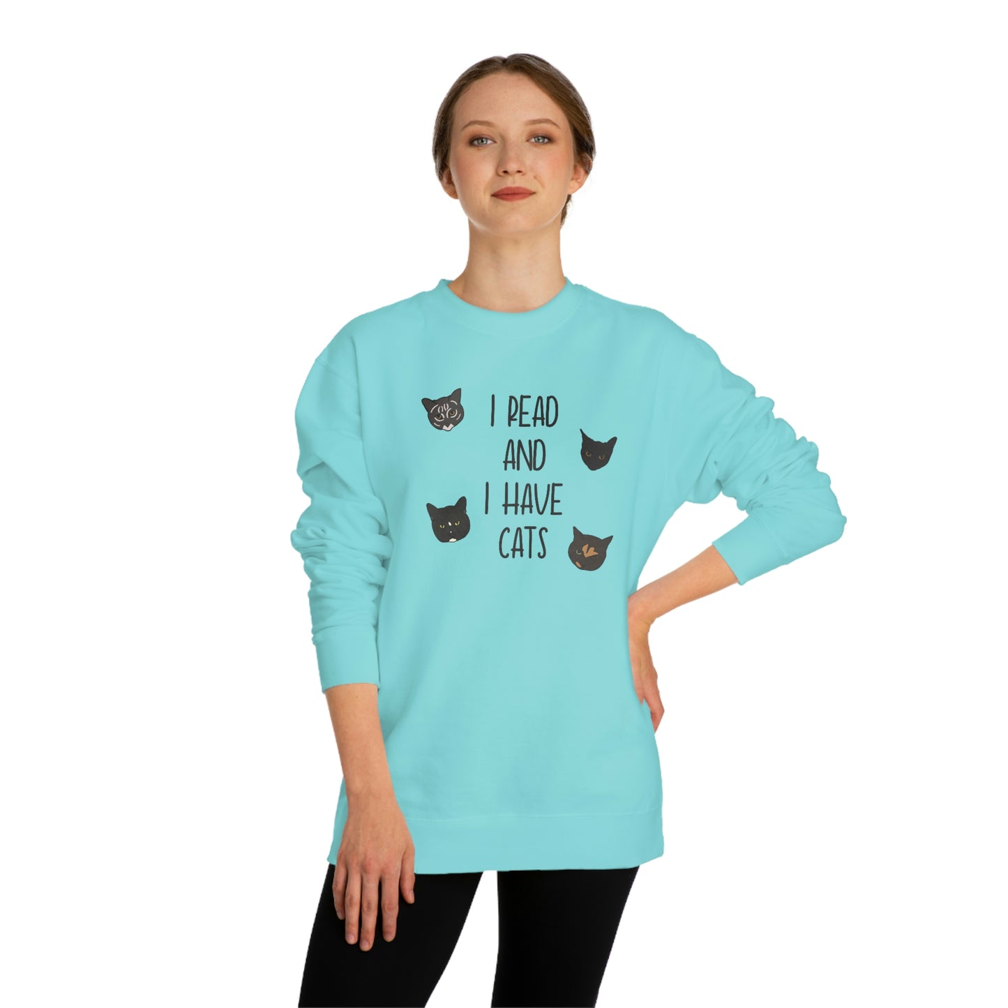 Cats and Books - Unisex Crew Neck Sweatshirt