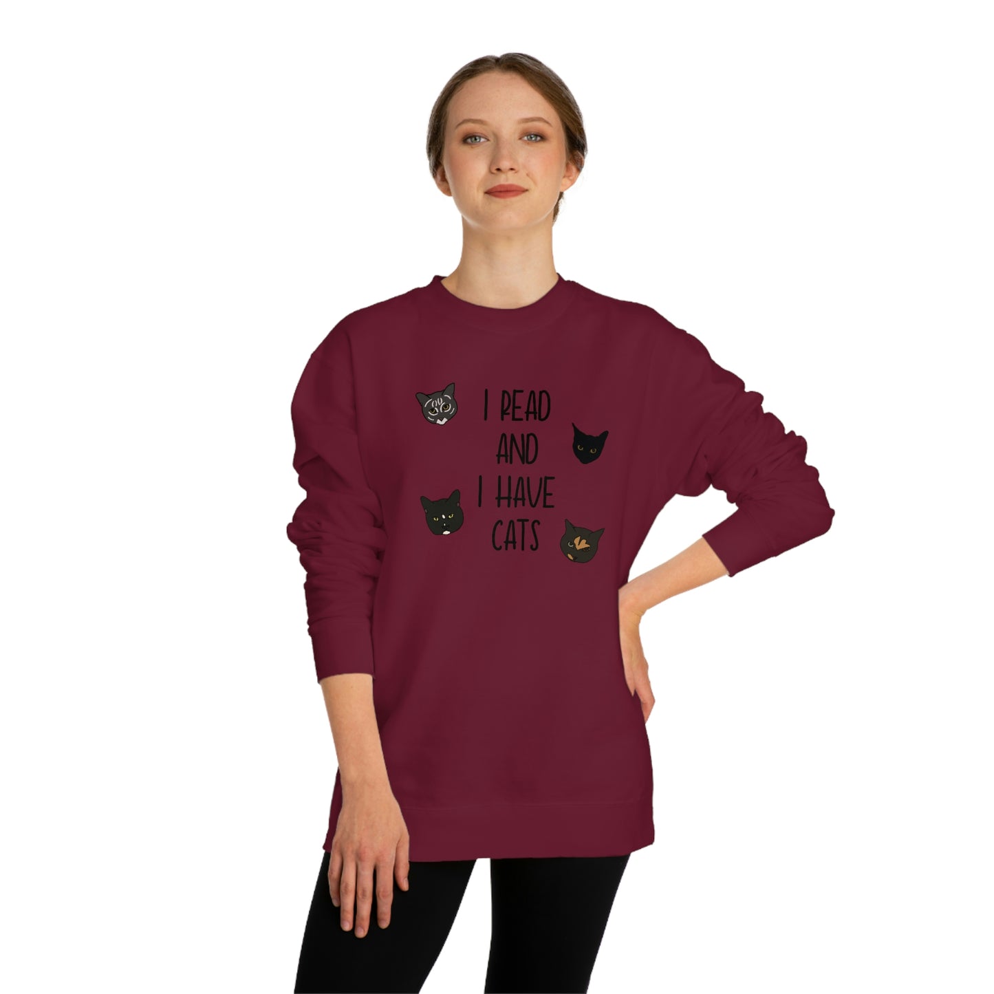 Cats and Books - Unisex Crew Neck Sweatshirt